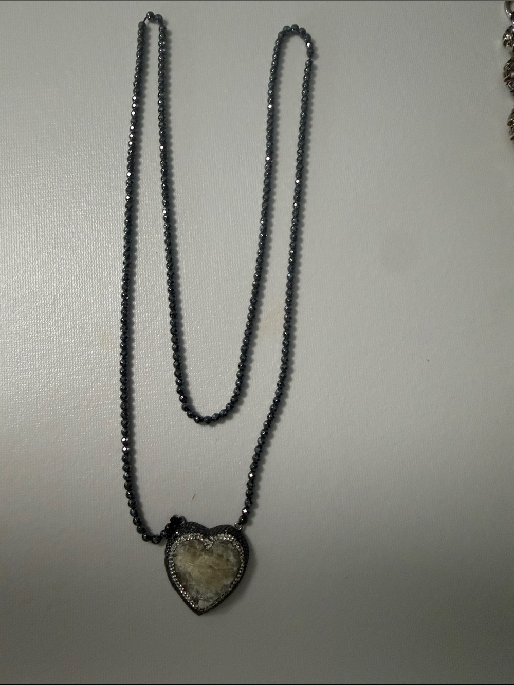 Delicate Heart Pendant Necklace in Gray and Cream - Unbranded